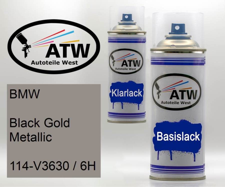 BMW, Black Gold Metallic, 114-V3630 / 6H: 400ml Sprühdose + 400ml Klarlack - Set, von ATW Autoteile West.